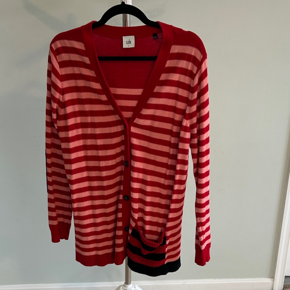 CAbi Red and White Striped Cardigan